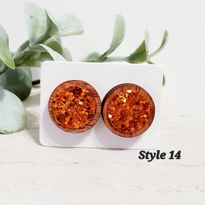 Glitter Orange Wood Studs