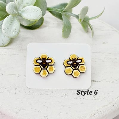 Hand Painted Bee Honeycomb Studs