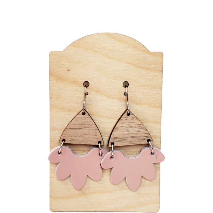 Boho Matte Pink Scalloped Earrings