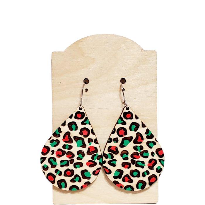 Hand Painted Cheetah Christmas Earrings