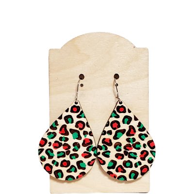 Hand Painted Cheetah Christmas Earrings