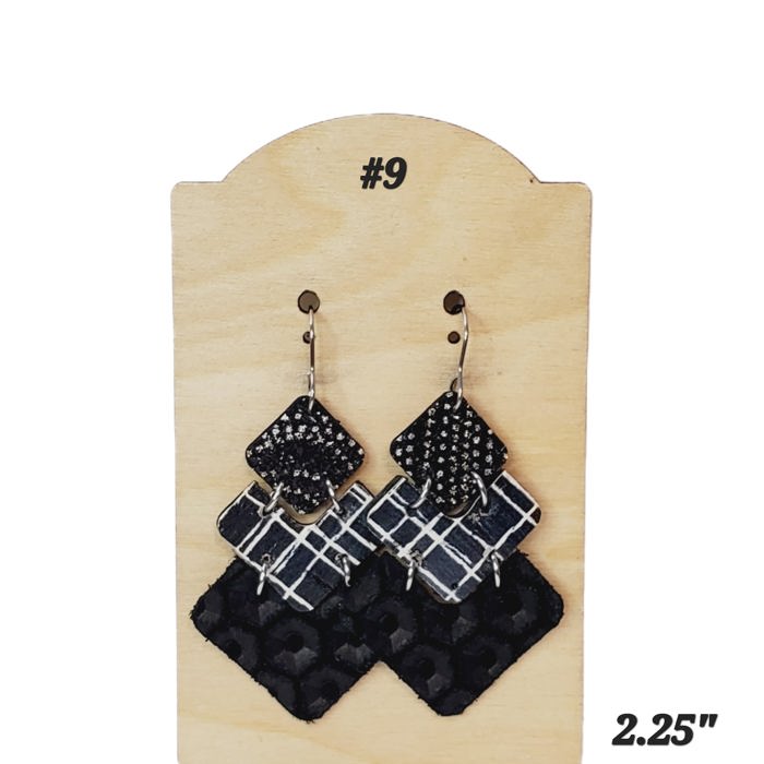 Genuine Leather Black and White Chevron Earrings