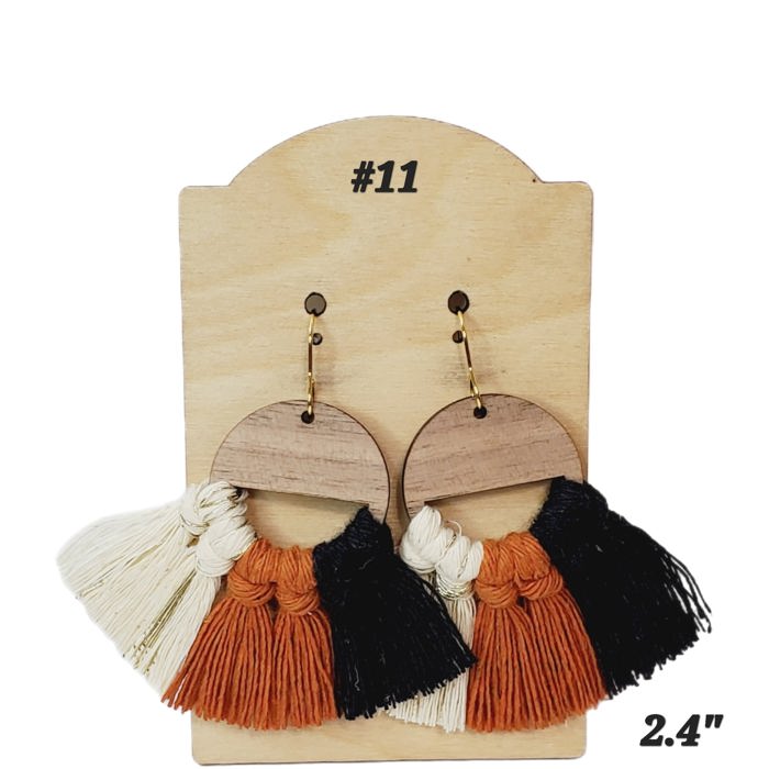 Macrame Cream Orange Black Earrings