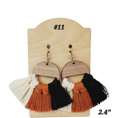 Macrame Cream Orange Black Earrings
