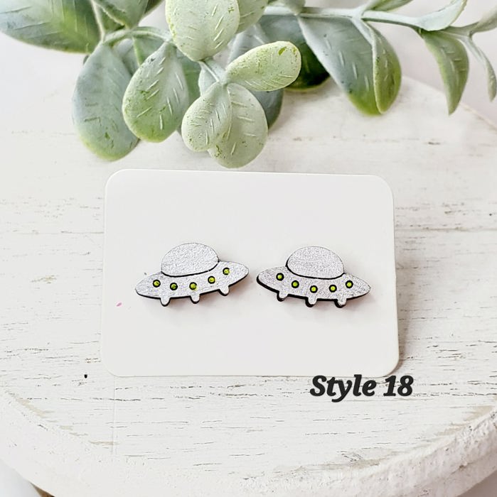 Hand Painted Space UFO Studs