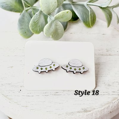 Hand Painted Space UFO Studs