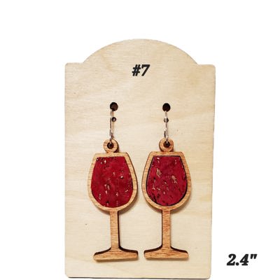 Cork Inlay Wood Wine Glass Earrings
