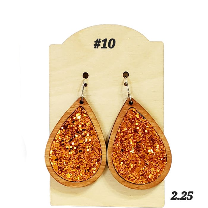 Glitter Orange Wood Earrings