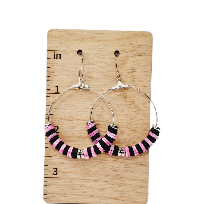 Heishi Hoop Earrings | Tie Dye Pink Black Silver