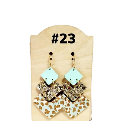Mint Cheetah Stacked Chevron Earrings