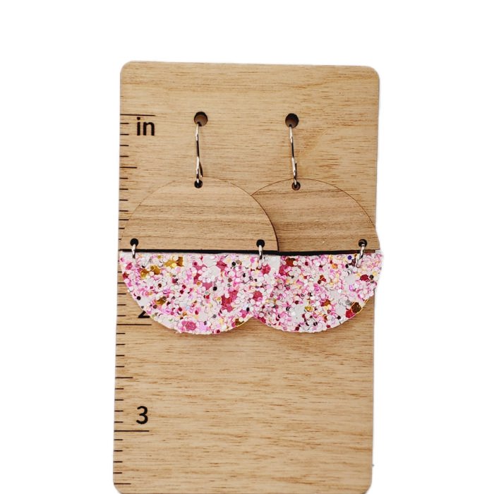 Pink Glitter Wood Earrings