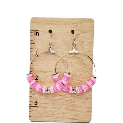 Pink Heishi Hoop Earrings