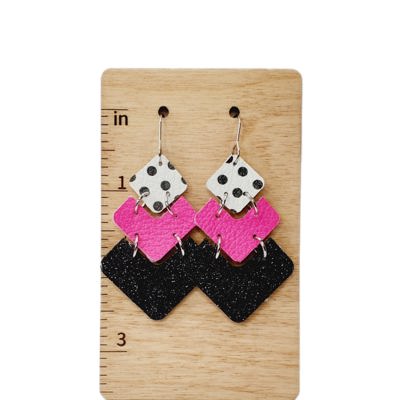 Polka Dot Pink Black Chevron Stack Earrings
