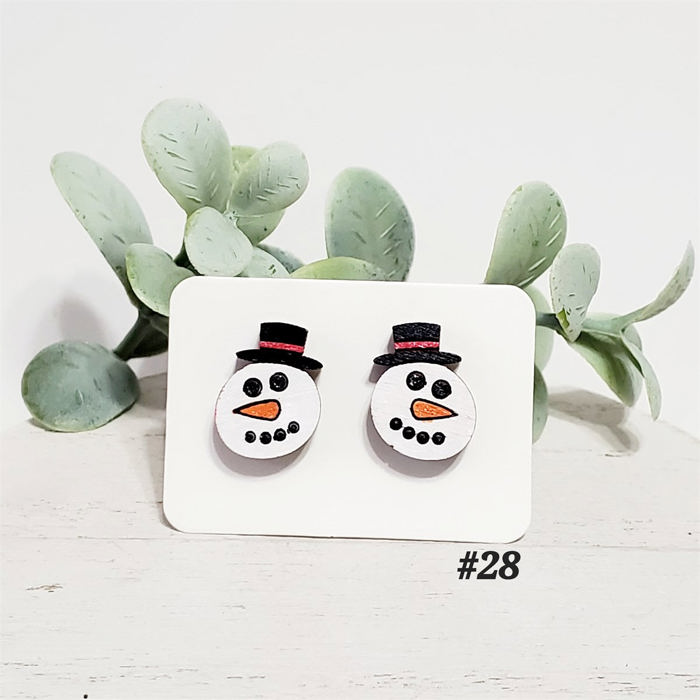 Hand Painted Wood Snowman Studs