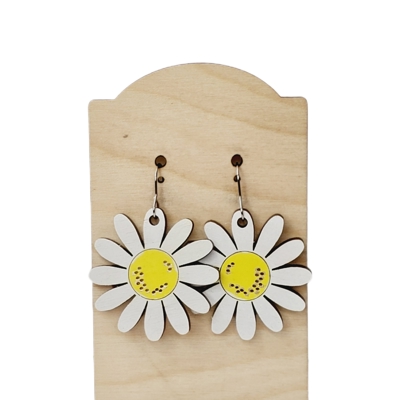 Hand Painted Daisy White Earrings