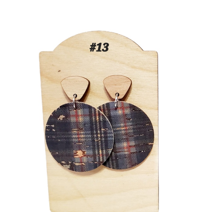 Plaid Stud Drop Earrings