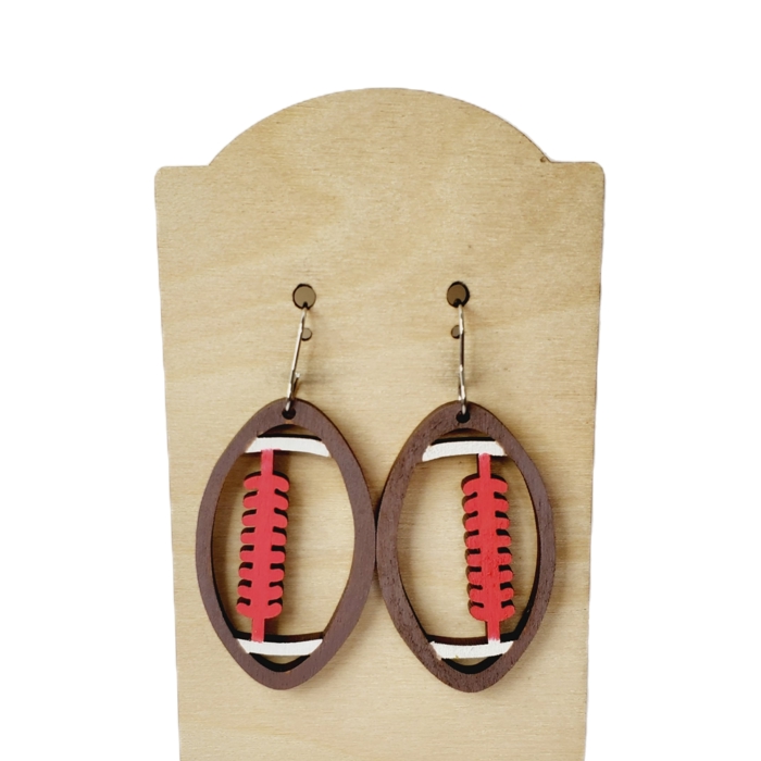 Hand Painted Wood Football Earrings