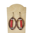 Red Hand Painted Wood Football Earrings