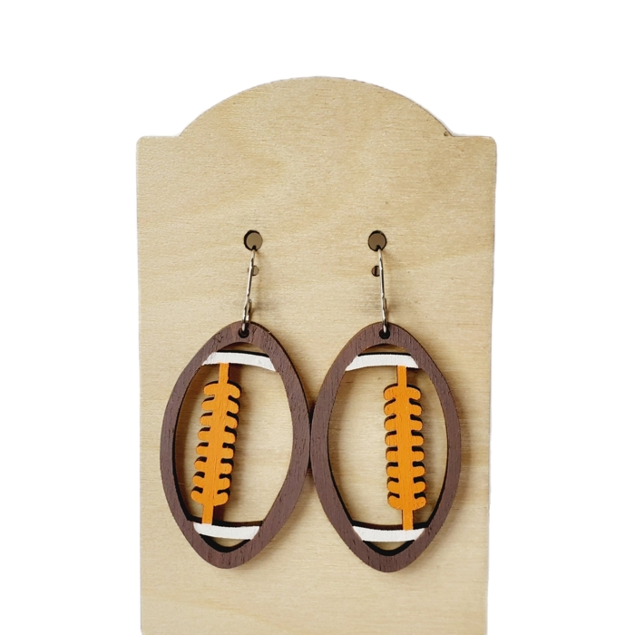 Hand Painted Wood Football Earrings