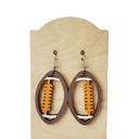 Orange Hand Painted Wood Football Earrings