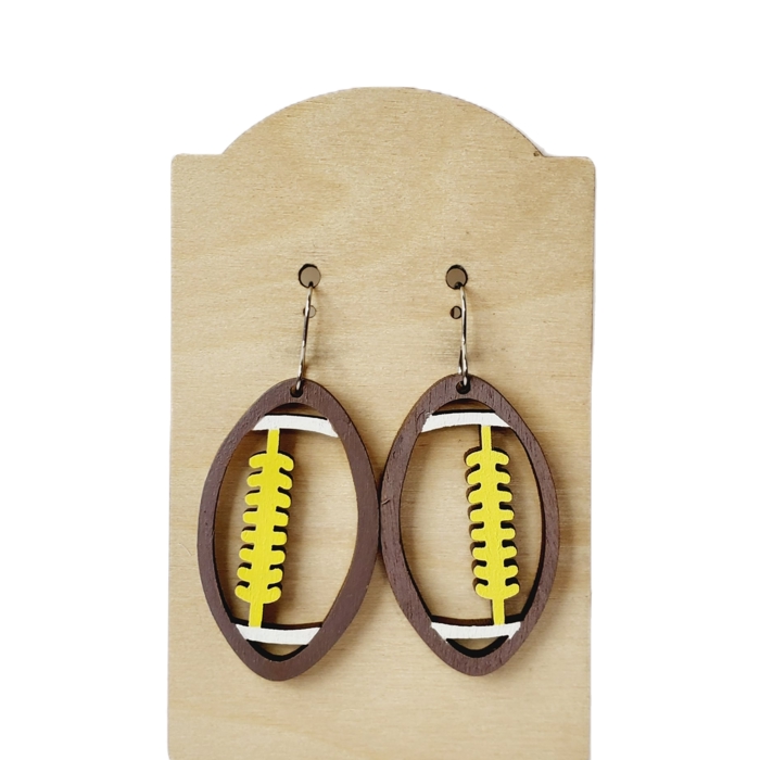 Hand Painted Wood Football Earrings