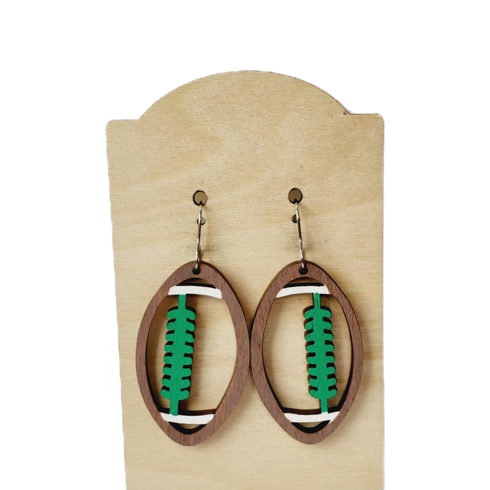 Hand Painted Wood Football Earrings