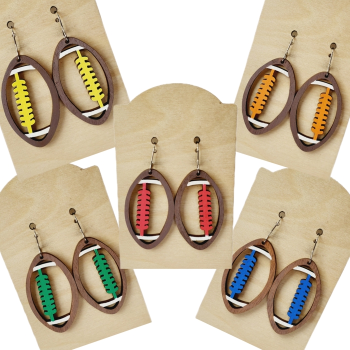 Hand Painted Wood Football Earrings