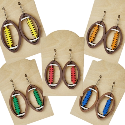 Hand Painted Wood Football Earrings