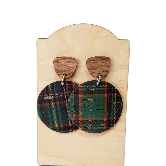 Plaid Stud Drop Earrings