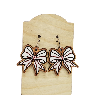 Baseball Hand Painted Bow Earrings