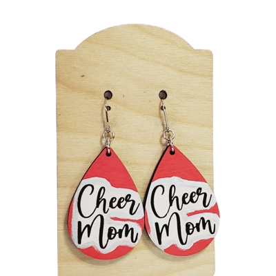 Hand Painted Cheer Mom Red Earrings