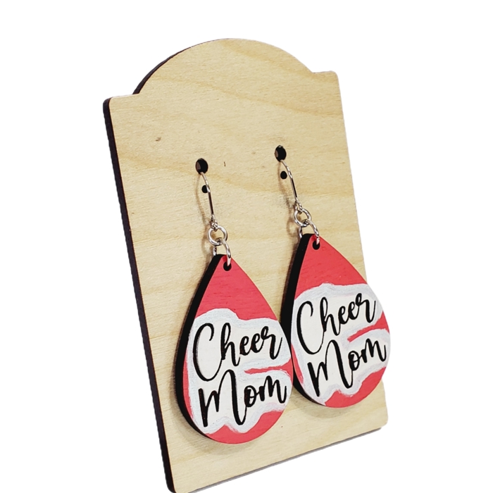 Hand Painted Cheer Mom Red Earrings