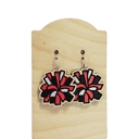  Hand Painted Red Black Silver Cheerleader Pom Earrings