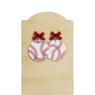 Baseball Dainty Bow Drop Earrings