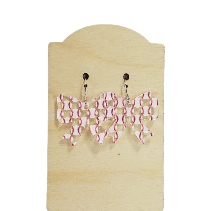 Baseball Acrylic Bow Earrings
