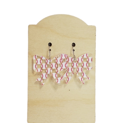 Baseball Acrylic Bow Earrings