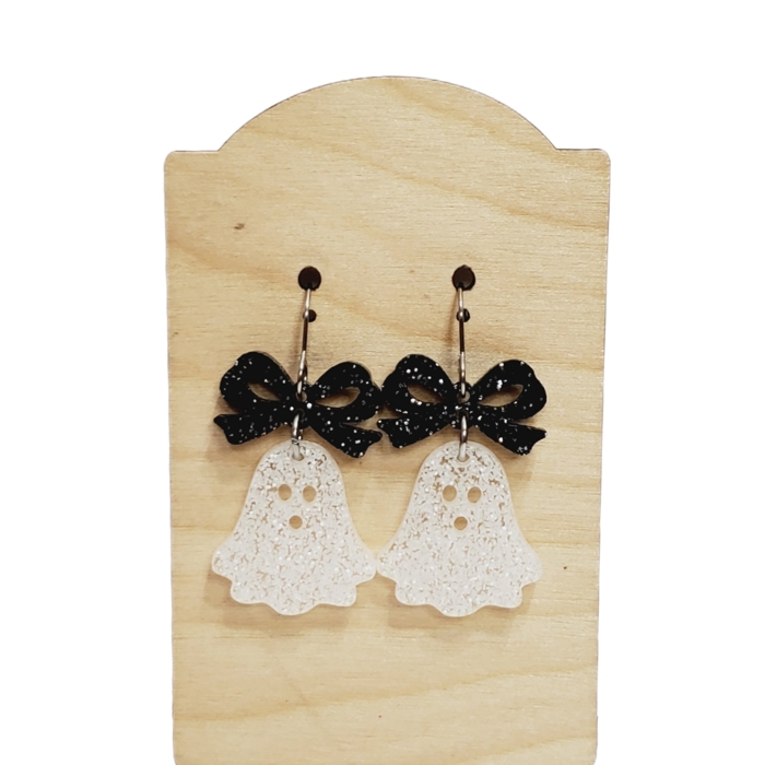 Ghosts Glitter Black Bow Earrings
