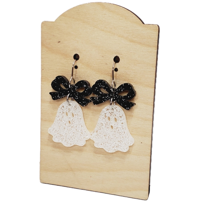 Ghosts Glitter Black Bow Earrings
