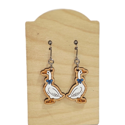 Hand Painted Blue Bow Porch Goose Dangles