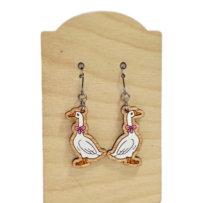 Hand Painted Pink Bow Porch Goose Dangles