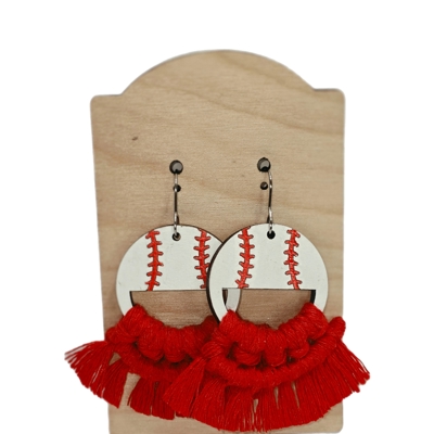 Hand Painted Wood Macrame Baseball Dangles