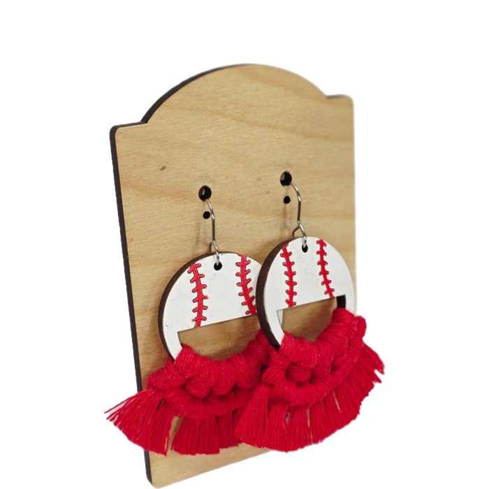 Hand Painted Wood Macrame Baseball Dangles