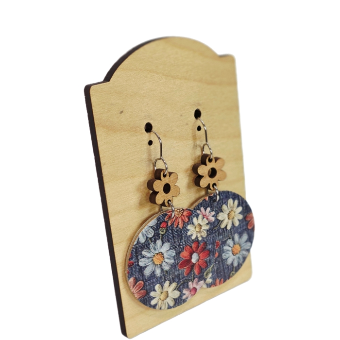 Premium Leather Printed Denim Floral Dangles