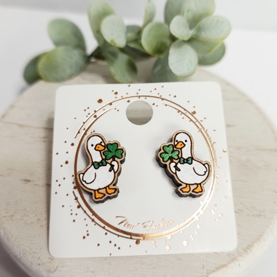 Hand Painted Goose St. Patrick's Day Wood Studs 