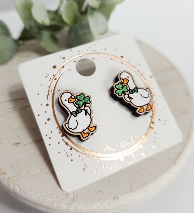 Hand Painted Goose St. Patrick's Day Wood Studs 