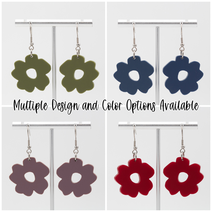 Matte Olive | Boho Flower Acrylic Dangle Earrings