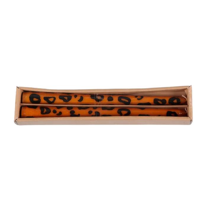 Set of 10.1" Hand Painted Brown Leopard Taper Candles (5oz)