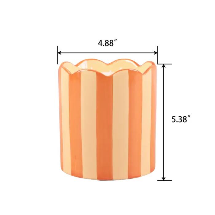 15 oz Orange Scallop Stripe Ceramic Candle – Fresh Peaches