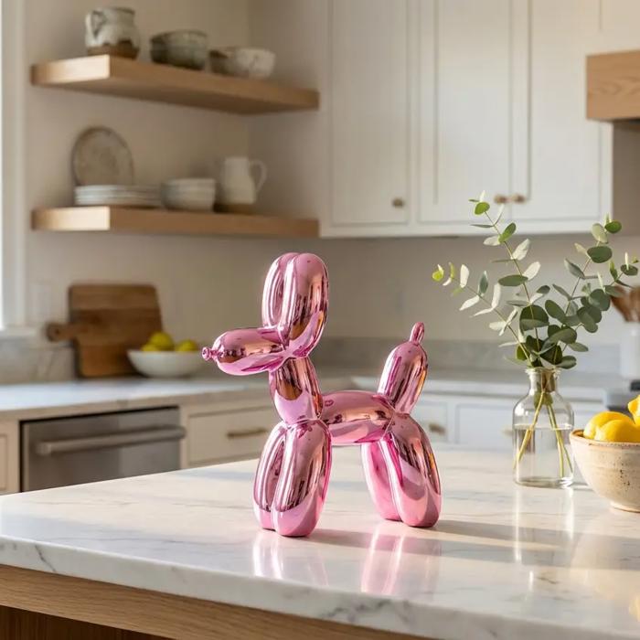 11"H Ceramic Balloon Dog Metallic Pink