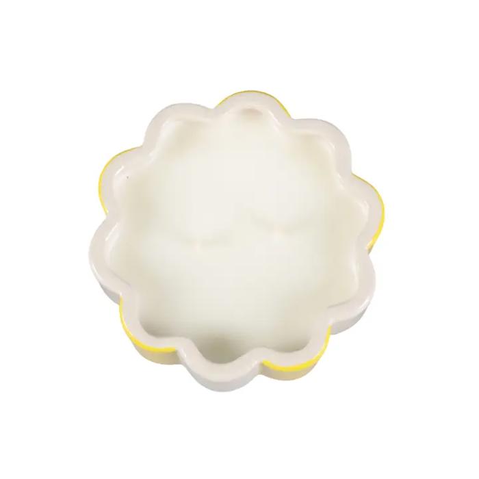 16 oz Yellow Stripe Pedestal Ceramic Candle – Lemon Burst